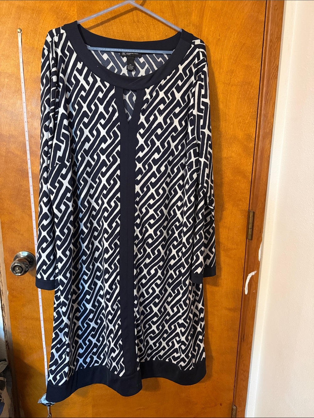 INC International Concepts Navy and White Geometric Midi Dress